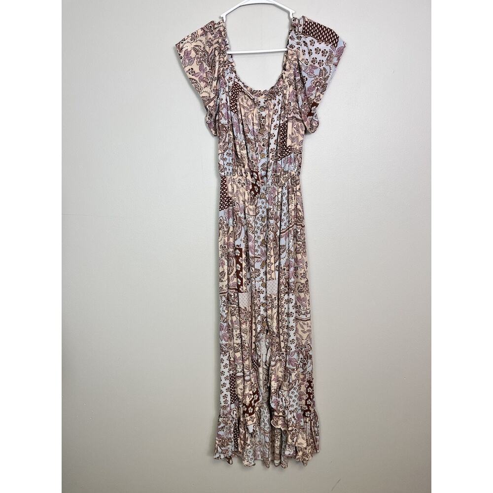 Vici Off The Shoulder Patchwork Maxi Dress Bohemian Boho Ruffle Size XS